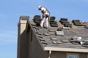 Roofing project with worker in Orlando